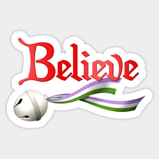 Believe Genderqueer Pride Jingle Bell Sticker